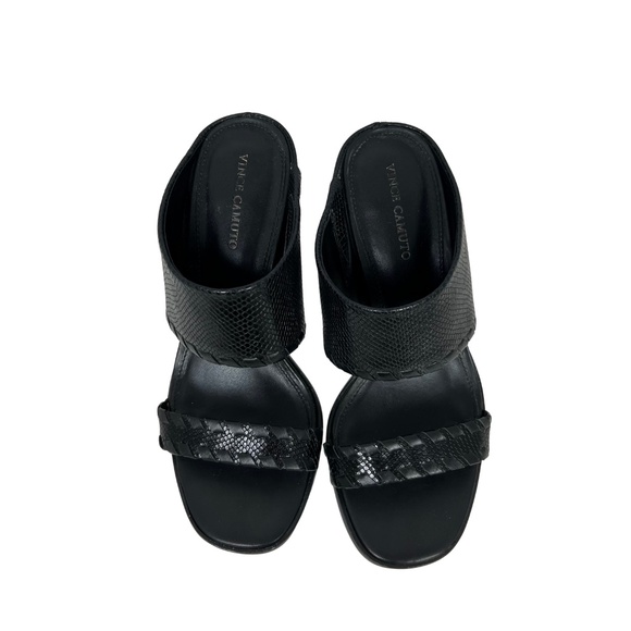 Vince Camuto Black Leather Snake Skin Kafinny Sandal Stacked Block Heel Size 7M - Picture 3 of 11